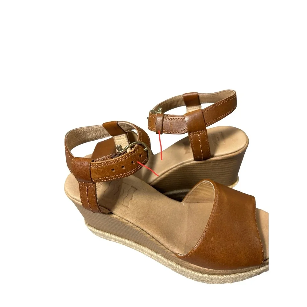 Sperry Plushwave Leather Espadrille Wedge Sandals Size 7M Tan STS85108